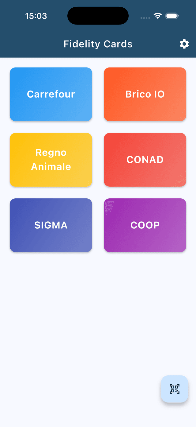 Fidelity Cards - Vista collezione carte